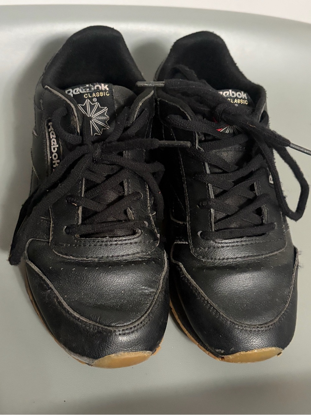 Reebok Kids Black Leather Sneakers with Gum Soles